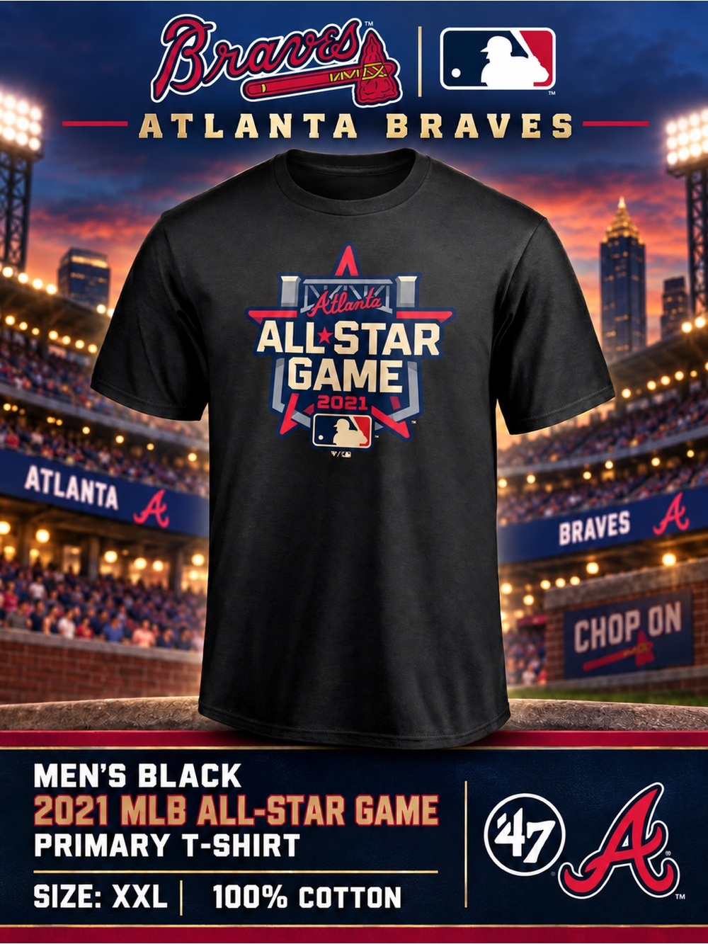 47 Brand Black Major League Baseball Atlanta All-Star Game Tee UNISEX NEW